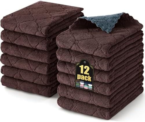 Mordimy 12 Pack Soft and Absorbent Kitchen Towels, Dark Grey & Brown