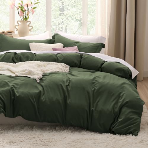 Bedsure Prewashed Cal King Duvet Cover, Cotton-Like Set, Olive Green