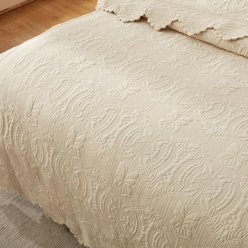 MarCielo 3-Piece 100% Cotton Oversized Bedspread Lightweight Quilt