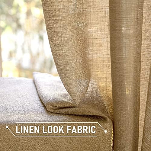 MIULEE Tan Brown Faux Linen Textured Semi Sheer Curtains 2 Panels Set