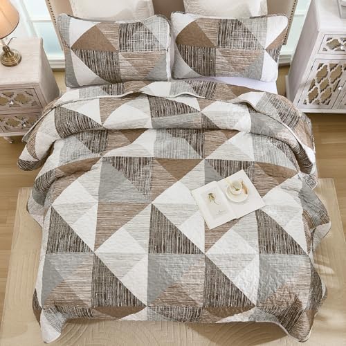 Dintszyayue Brown Quilt Queen Size, 3 Piece Triangle Patchwork
