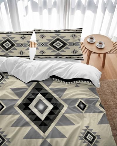 LooPoP Duvet Cover Set Queen Size Beige Boho Comforter Sets 3 Pieces