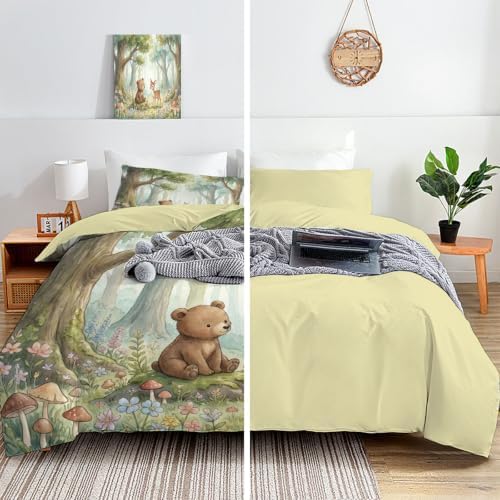 Sage Green Watercolor Animal Forest Duvet Cover Set for Women Girls