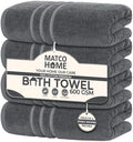 4 Pieces Large Bath Towels Set, 27x54 Inches, Grey