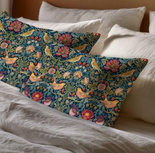 Vintage Botanical Throw Pillow Covers Set of 2, Autumn Floral Bird