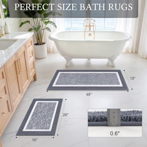 Pauwer Bathroom Rugs Sets 2 Piece, Non Slip Washable Bath Mat, Dark