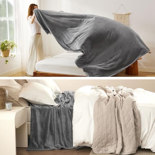 Bedsure GentleSoft Fleece Bed Blankets Queen Size Grey - Soft Cozy