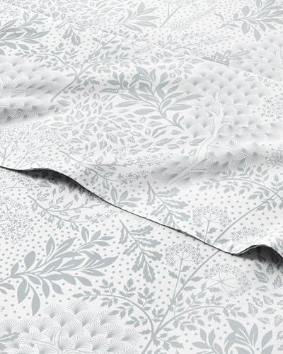King Floral Sheets Set, 4 Pieces, Boho, Chic Bed Sheets - Gray Ferns