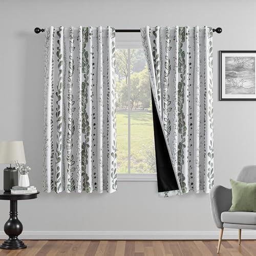 MEETSKY Sage Green Blackout Curtains 63 Inches Long 2 Panels Boho