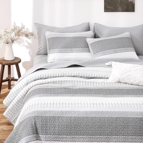 Wake In Cloud - Striped Quilt Set, Farmhouse Coastal Neutral Boho