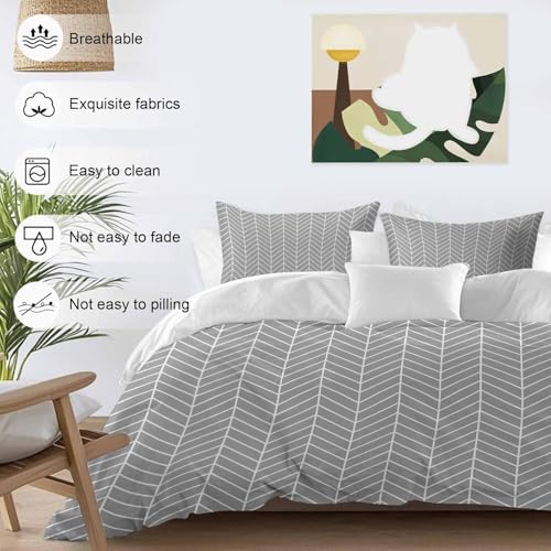 Grey Geometric Duvet Cover Set, Modern Pure Color Abstract Striped
