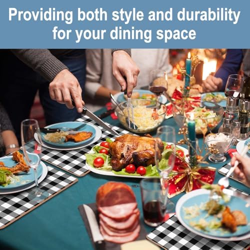 Plaid Cork Placemats Set of 8 Gingham Placemats 16 x 12'' for Kitchen