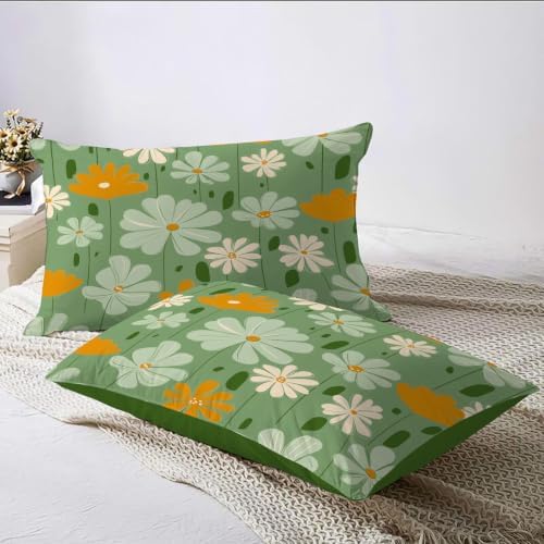 Sage Green Cute Country Floral Print Duvet Cover Set for Women Girls