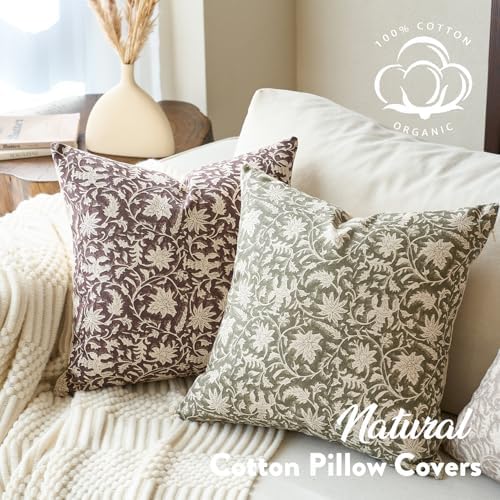 FIOUOVO Floral Throw Pillow Covers 18x18 Farmhouse Block Print Pillow
