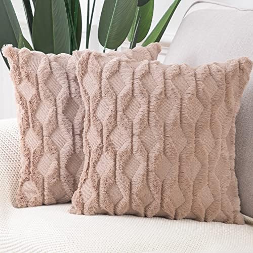MADIZZ Set of 2 Soft Polyester Short Wool Velvet Decorative Throw
