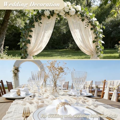 YATOJUZI Ivory Table Runner 120 inch 10FT Outdoor Neutral Cheesecloth