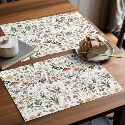 Placemats Set of 8, Pastoral Botanical Woven Placemat, Linen Place