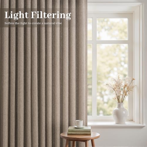 84 Inches Taupe Pinch Pleated Curtains 2 Panels Linen Textured