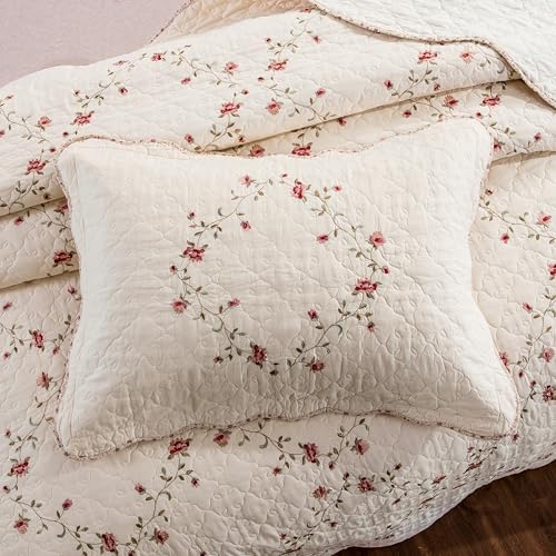 Quilt Set Classical 3D Floral Embroidery Pattern 3-Piece Cotton