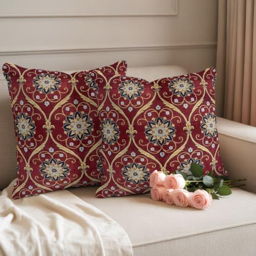 Boho Decorative Throw Pillow Covers 18x18 Inch Set of 2 Vintage Red