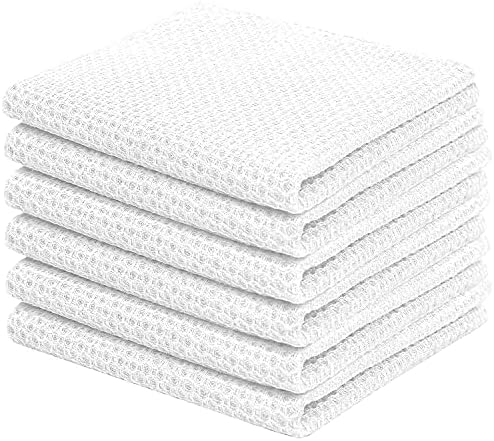 Shreem Linen 100% Cotton Kitchen Dish Cloths, 6 Pack Waffle Weave
