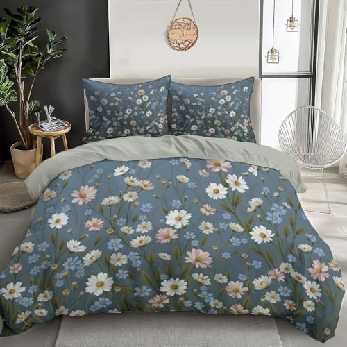 Natural Wildflower Landscape Duvet Cover King 3Pcs, Breathable