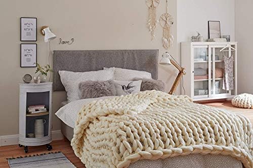 Chunky Knit Blanket Merino Wool Hand Made Boho Soft and Cozy Bulky