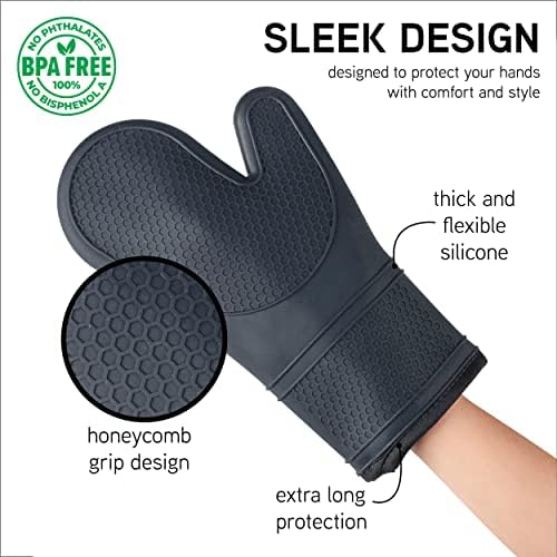 COOK WITH COLOR Silicone Oven Mitts- Heat Resistant Gloves with Soft