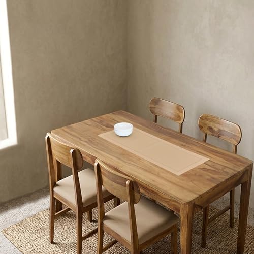 Solino Home 100% Pure Linen Dining Table Runner Beige Hemstitch, 14 x