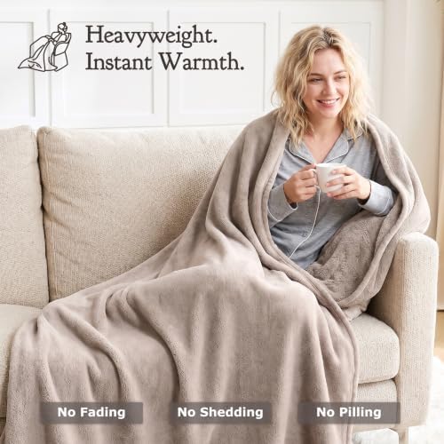 WDCOZY 420GSM Thick Flannel Fleece Bed Blanket, King Size, Beige