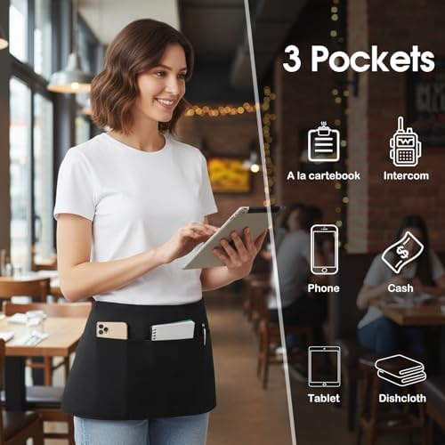 BOHARERS Cotton Server Aprons 3 Pack Waiter Waitress Apron Short Apron