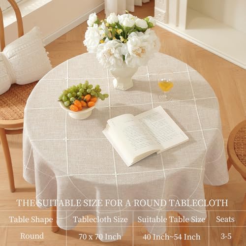 Zobesta Linen Table Cloth Round 70 Inch Plaid Browm Round Tablecloth