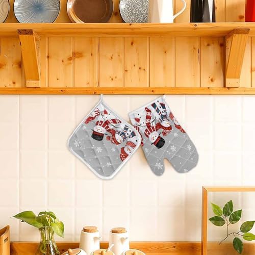 Quilted Cotton Terry Cloth Oven Mitt, Pot Holder Christmas Snowman