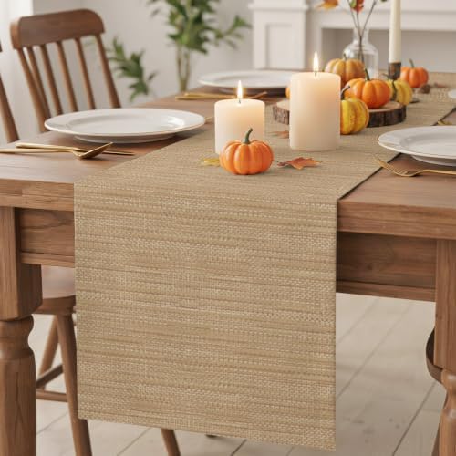 Sand Beige Table Runner - 90 Inch Long, Boho Modern Minimalist Linen