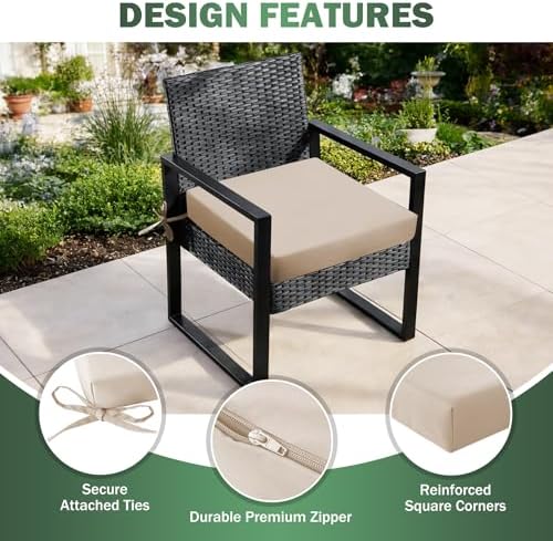 Outdoor Chair Cushions Set of 2, 19x19x3 Inch Waterproof & Fade