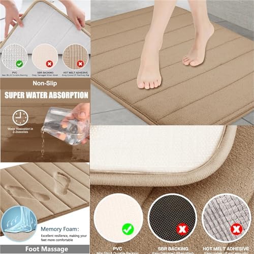 3Pc Sets Bath Mats Non Slip Memory Foam Bathroom Soft Rugs Water