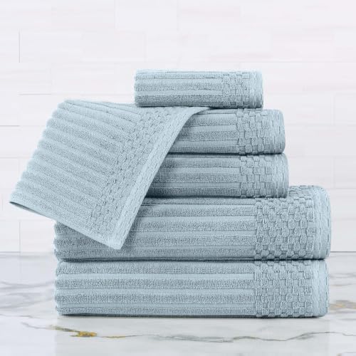 Modern Heavyweight Thick Absorbent Cotton Bath Towels Set of 6 - Slate