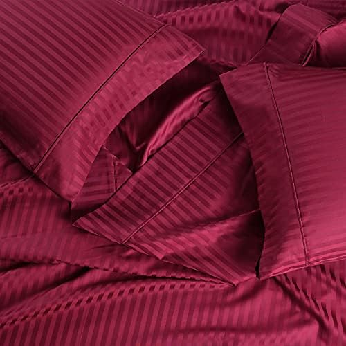 Royal Hotel Full Sheets Set, 600 Thread Count Cotton Stripe Sateen