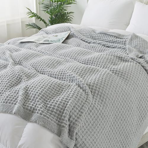 Waffle Throw Blanket, Soft Plush, 60x80 in, Light Grey
