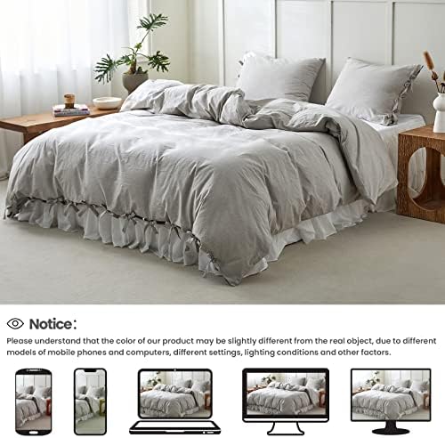 BISELINA 100% Washed Cotton Duvet Cover Set 2pcs with Bowknot Ties