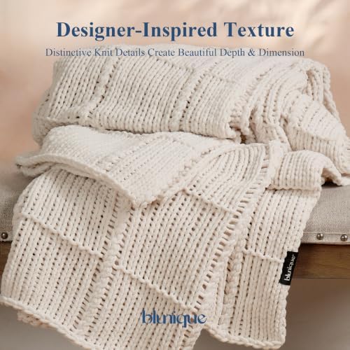 Chenille Knit Throw Blanket, Soft Cable Knit Blanket with Openwork