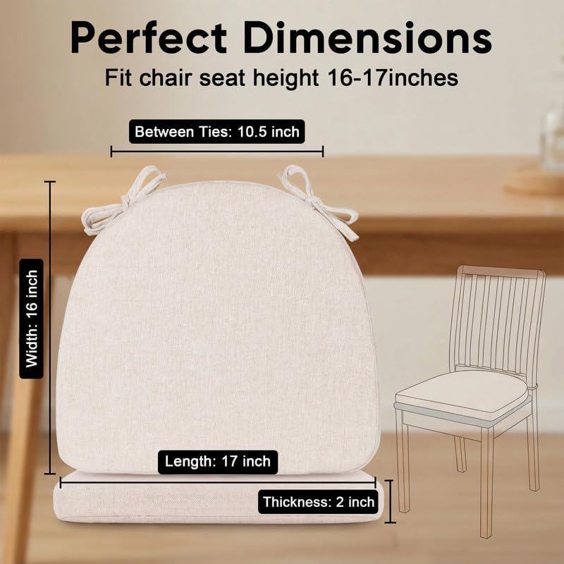 U-Shaped Chair Cushions Set of 2, Chair Pads with Ties, 17" x 16"