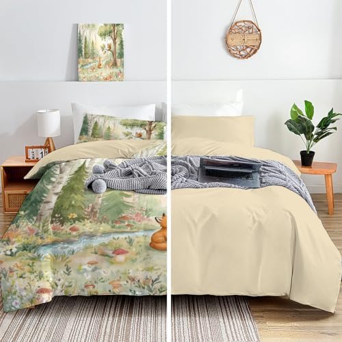 Sage Green Fairy Tale Animal Forest Duvet Cover Set For Women Girls