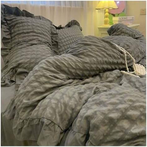 UOIO Ruffle Duvet Cover Set King Size - Boho Chic Ruffled Seersucker