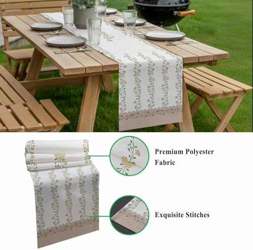 Beige Floral Table Runner 120 Inches Long for Dining Table, Spring