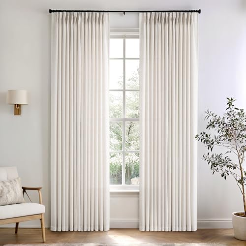 ANRODUO Natural Pinch Pleated Linen Curtains 84 Inches Long 2 Panels