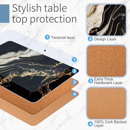Set of 8 Black Heat Resistant Cork Placemats for Kitchen and Dining