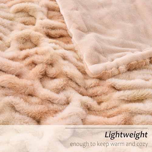Viviland Faux Fur Throw Blanket for Bed Couch Sofa - Soft Cozy Furry