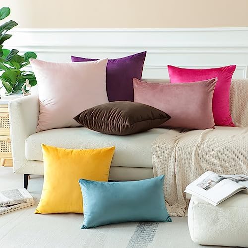 OTOSTAR Pack of 2 Velvet Soft Decorative Throw Pillow Covers Solid
