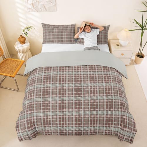 Homewish Buffalo Plaid Kids Duvet Cover Set King Size,Geometric